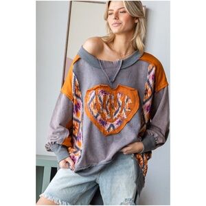 Oli & Hali Mineral Wash Tie Dye Love Patchwork Sweater Top
